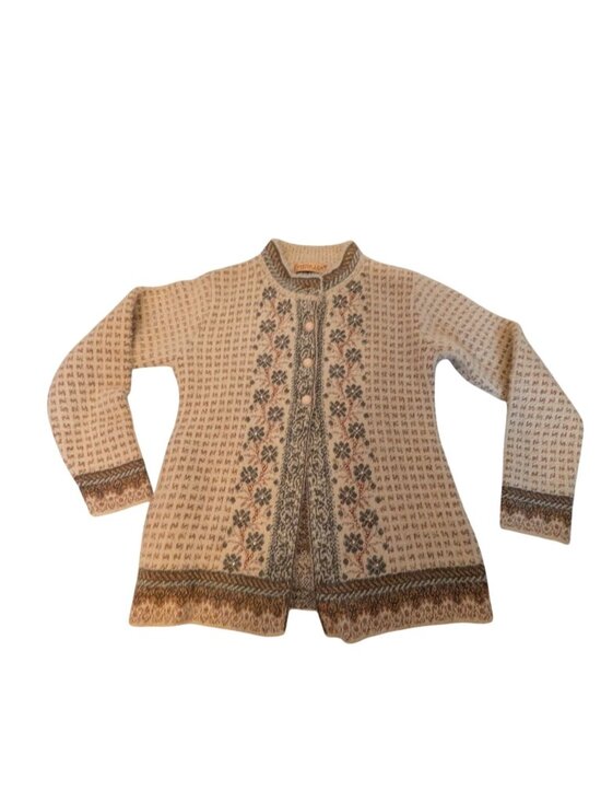 Wega Line Sweaters - Wega Line Womens Wool Blend Nordic Style Cardigan Button Closure Bead Embellishm